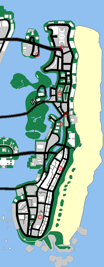Map of Vice City: Location of Police Bribes
