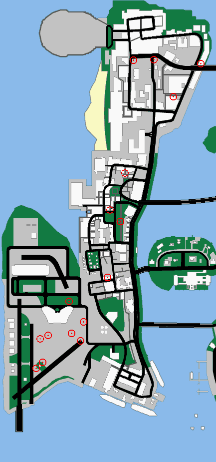 Map of Vice City: Location of Unique Jumps