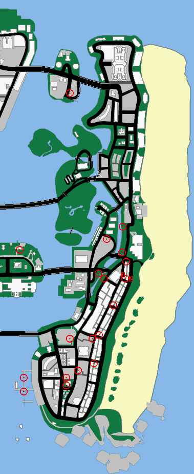Map of Vice City: Location of Unique Jumps