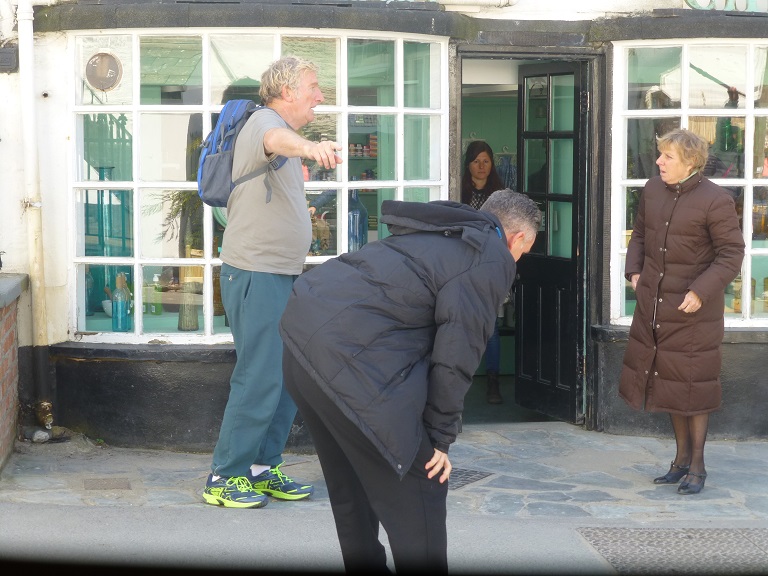 John Marquez, Selina Cadell and Malcolm Storry, filming for Doc Martin, series 8, 2017.
